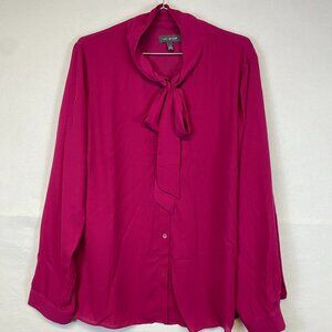 The Limited Womens blouse Size 2X bow dark pink long sleeve office to evening